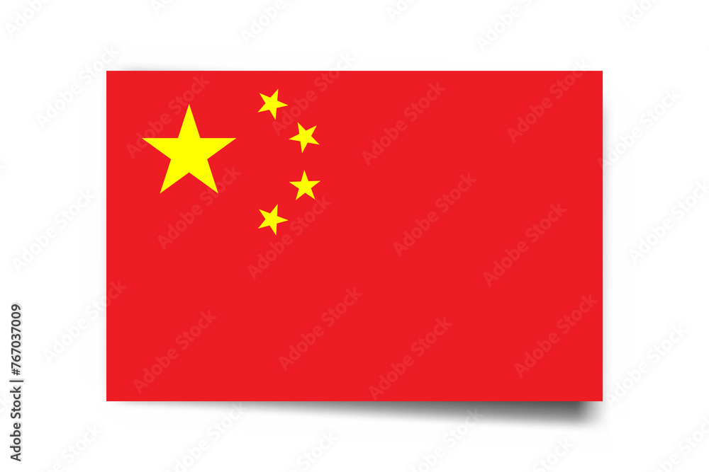 China flag - rectangle card with dropped shadow isolated on white background.