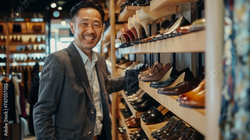 Customer is choosing shoes in the footwear store