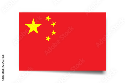 China flag - rectangle card with dropped shadow isolated on white background.