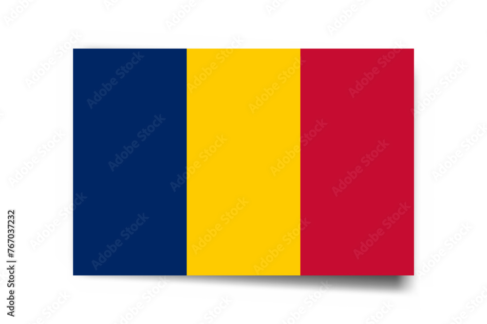 Fototapeta premium Chad flag - rectangle card with dropped shadow isolated on white background.