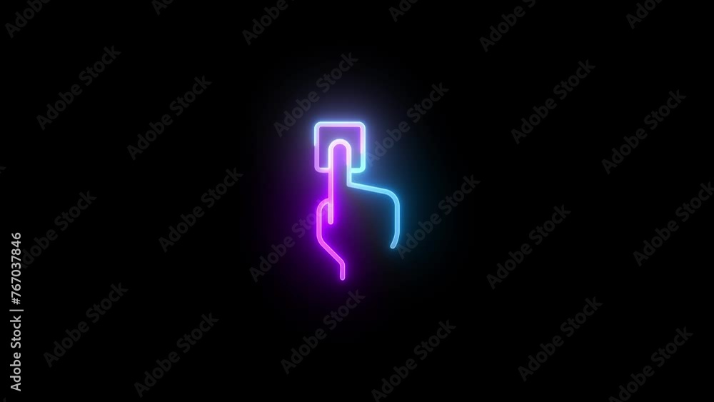Neon hand finger touch icon cyan purple color glowing animation black background Neon hand finger touch icon cyan purple color glowing animation black background