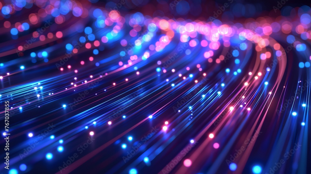 Abstract background featuring lights from fiber optic network cables.