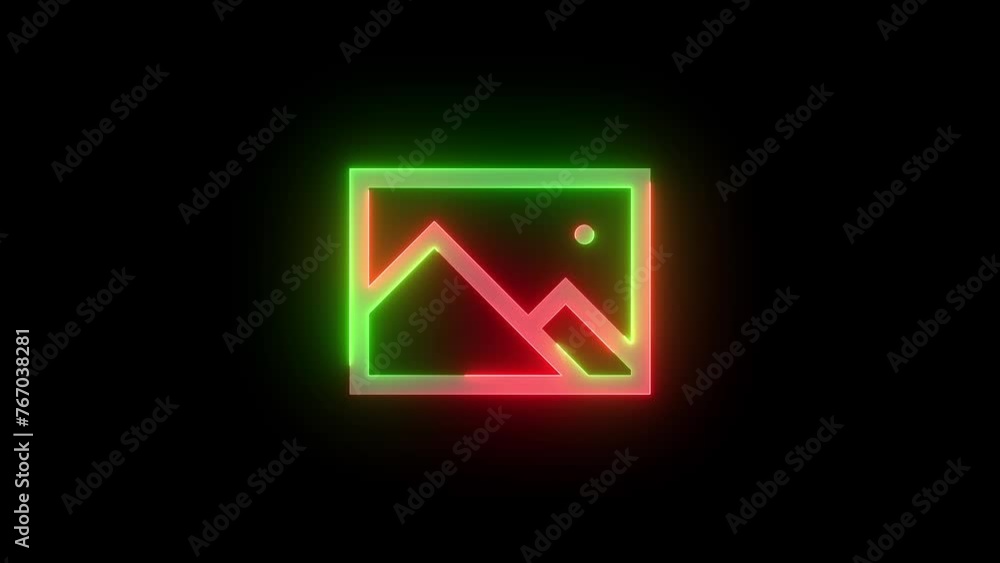 Neon photo gallery icon green red color glowing animation black background Neon photo gallery icon green red color glowing animation black background