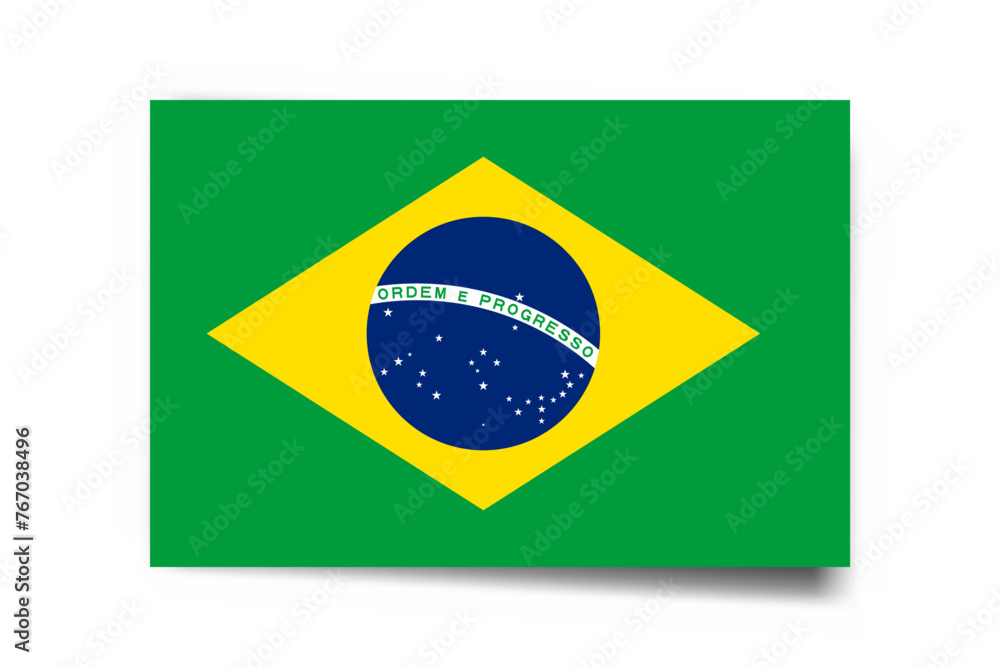 Brazil flag - rectangle card with dropped shadow isolated on white background.