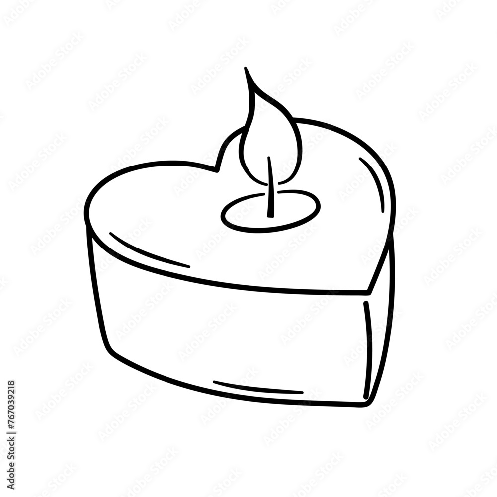 Cute burning candle in the form of heart. Hand drawn doodle vector illustration. Cute burning candle in the form of heart. Hand drawn doodle vector illustration.