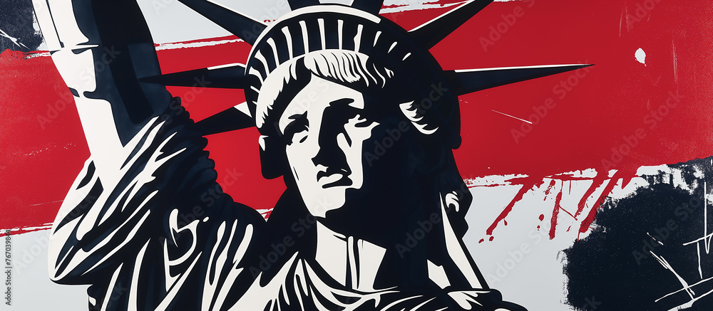 statue of liberty and american flag illustration, patriotism and usa