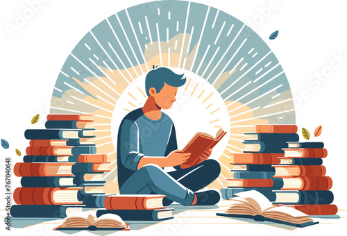Person Engrossed in Reading Vector