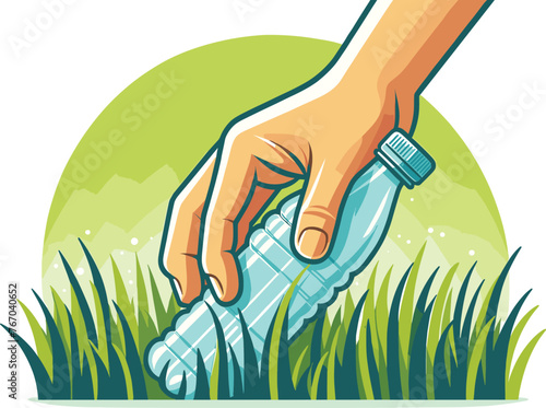 Hand Picking Up Plastic Bottle Vector