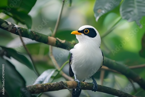 Captivating Bali Mynah Bird Perched Amidst Lush Tropical Foliage in Natural Habitat photo