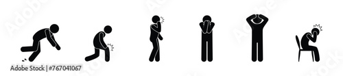 man fell, injury icon, damage and severe pain, stick figure people