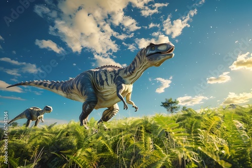 Dinosaurs Roaming the Lush Triassic Landscape:A Prehistoric Adventure in Digital