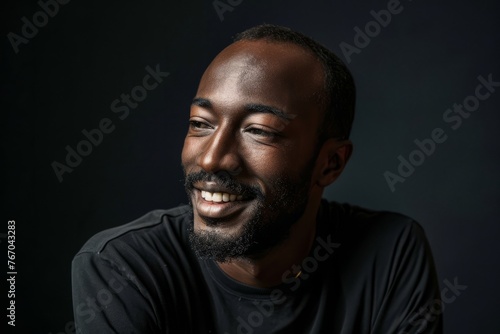 Portrait of a happy african american man smiling on black background