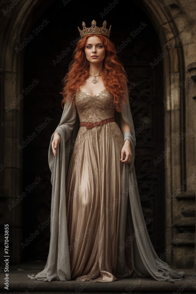 Regal redhead queen in elegant medieval attire