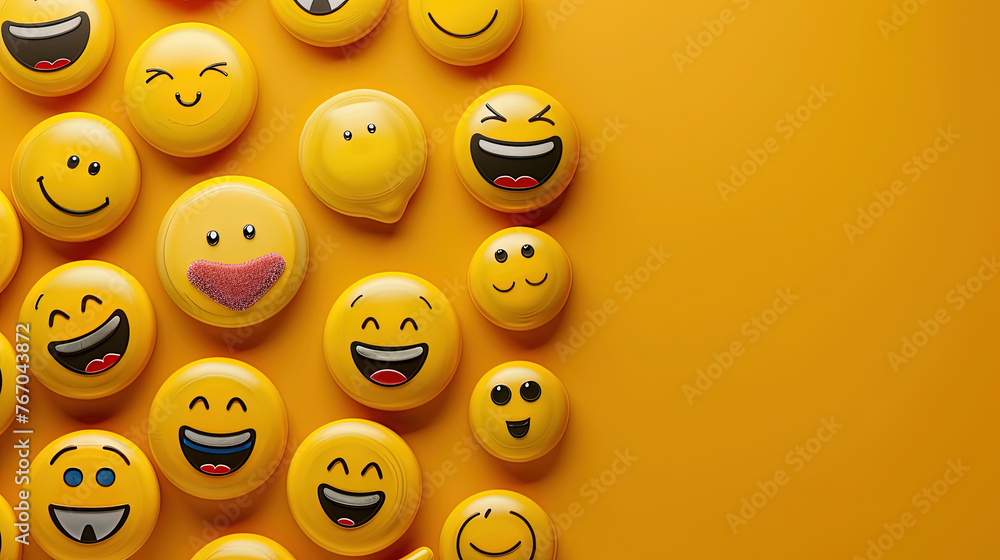 World emoji day 3d banner background. Emoji Celebration 3D Banner Background. World emoji day with a funny emojis. World smile day emojis. Mental health assessment, world mental health day concept.  - obrazy, fototapety, plakaty 