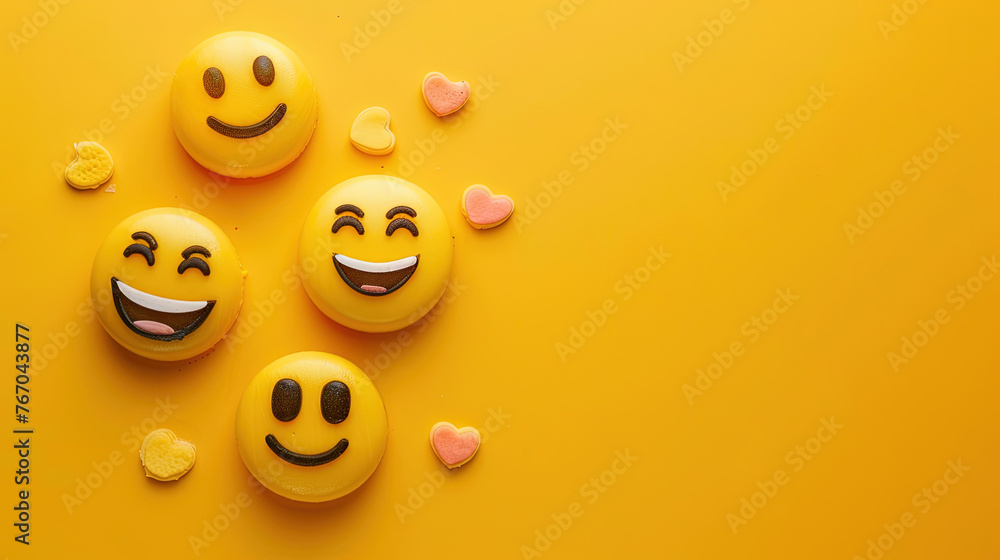 Fototapeta premium World emoji day 3d banner background. Emoji Celebration 3D Banner Background. World emoji day with a funny emojis. World smile day emojis. Mental health assessment, world mental health day concept. 