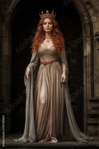 Regal redhead queen in elegant medieval attire