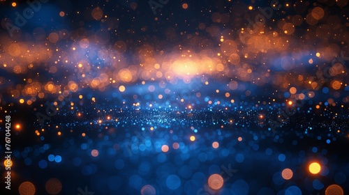 Close-up view of illuminated fiber optic strands against a black and blue blurred backdrop.
