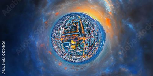 capital city Berlin Germany downtown night aerial 360° little planet © Mathias Weil