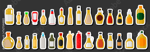 Illustration on theme big kit varied glass bottles filled liquid sauce curry