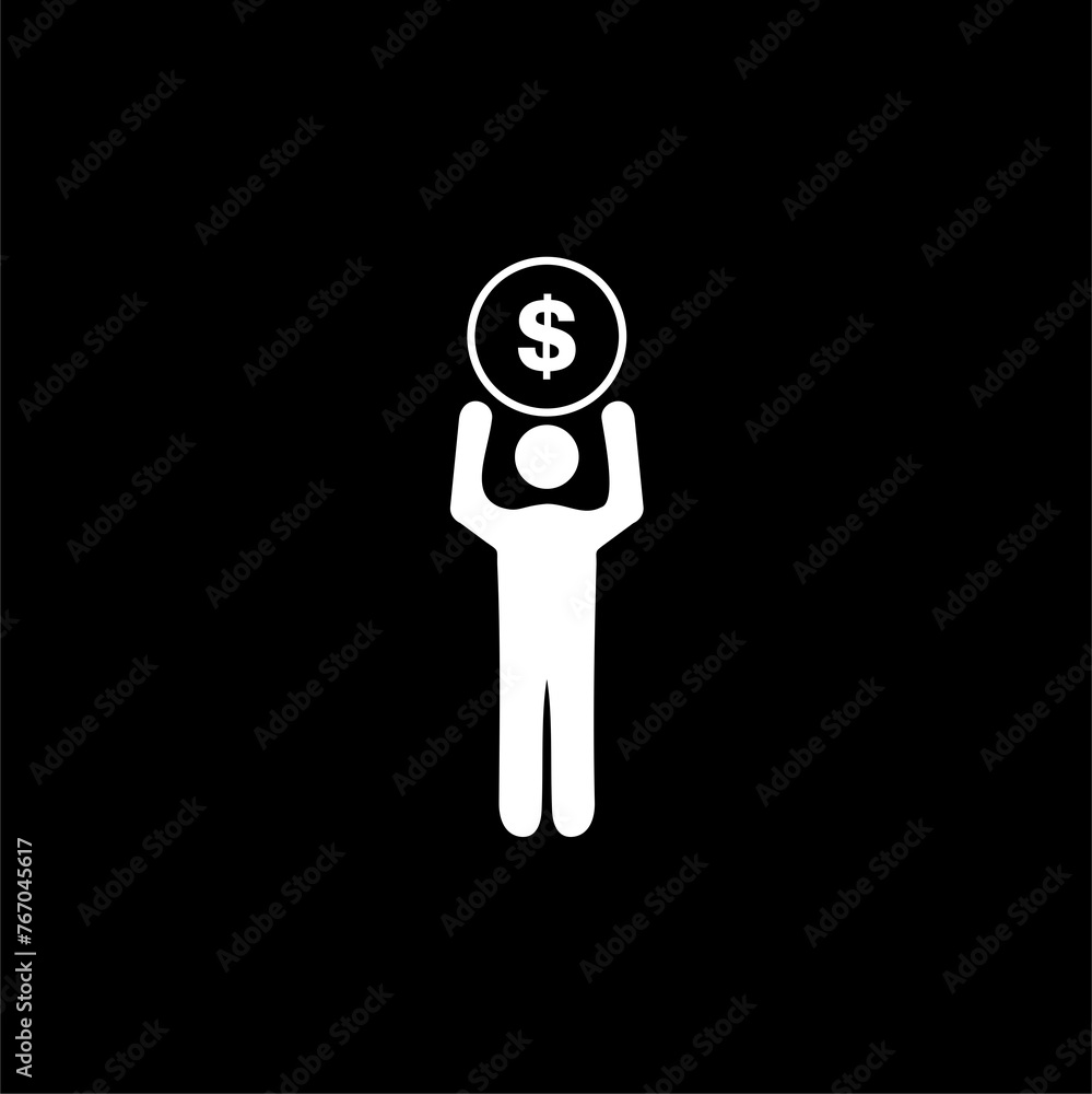 Man's thoughts. Money icon isolated on black background Man's thoughts. Money icon isolated on black background