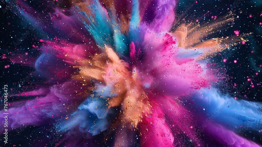 Abstract background with rainbow powder splashes. vibrant explosion backdrop of powder. Generative Ai Abstract background with rainbow powder splashes. vibrant explosion backdrop of powder. Generative Ai