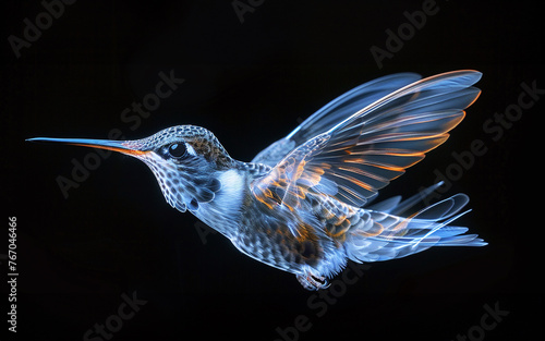 Neon Glow Hummingbird in Flight Artwork