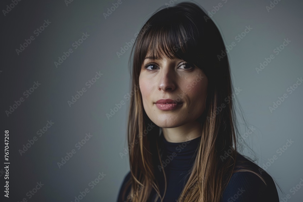 Portrait of a beautiful woman with long hair on a gray background Portrait of a beautiful woman with long hair on a gray background