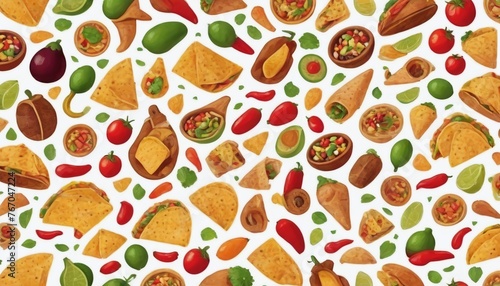 Cinco De Mayo Food Pattern Isolated On White Background.