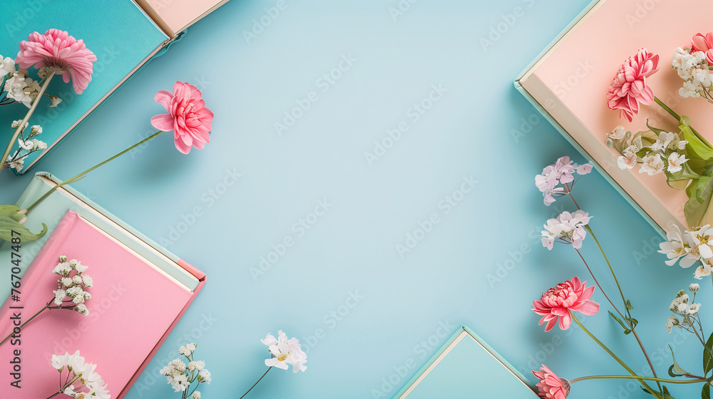 Frame design for book festival. Various colorful books with cute ...