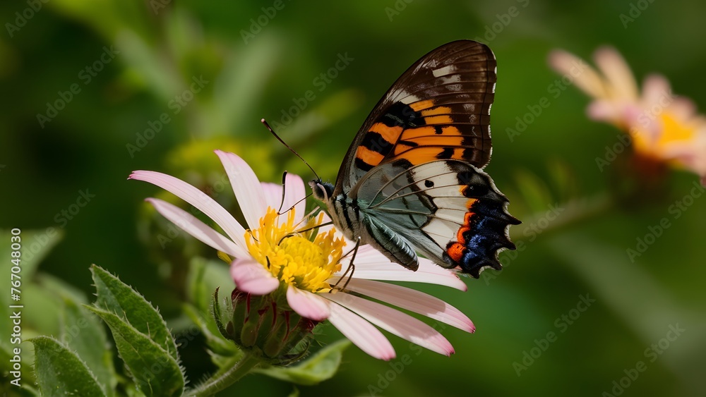 Fototapeta premium Aporia crataegi butterfly sitting on pale flower, very sharp