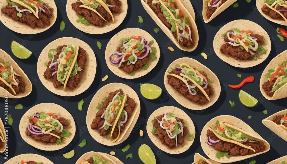 Seamless Pattern Of Street Tacos For Background Imagery. Seamless Pattern Of Street Tacos For Background Imagery.