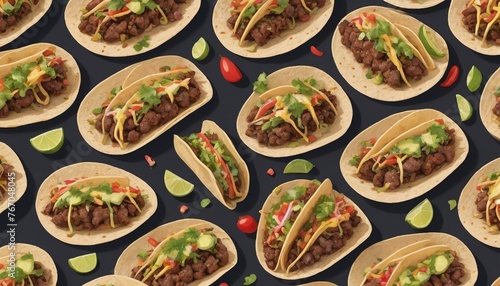 Seamless Pattern Of Street Tacos For Background Imagery.