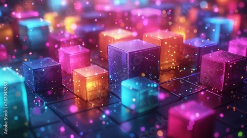 Glowing Neon Cubes in a Futuristic Digital Landscape