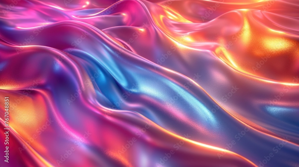 Abstract Iridescent Waves With Intense Pink and Blue Hues in Macro Photography