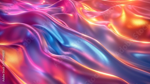 Abstract Iridescent Waves With Intense Pink and Blue Hues in Macro Photography