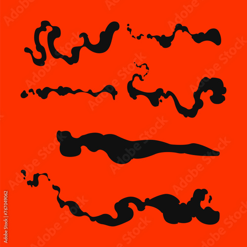 Smog smell collection, puff smoke, explosion elements. Steaming cloud flows, clouds vector illustrations set. Cartoon smoke or dust clouds, smoke puff, stream cloud elements. Steaming dust 2