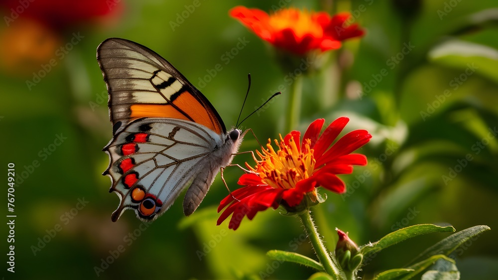 Argynnis niobe butterfly sitting on red miniature flower, perfect light Argynnis niobe butterfly sitting on red miniature flower, perfect light