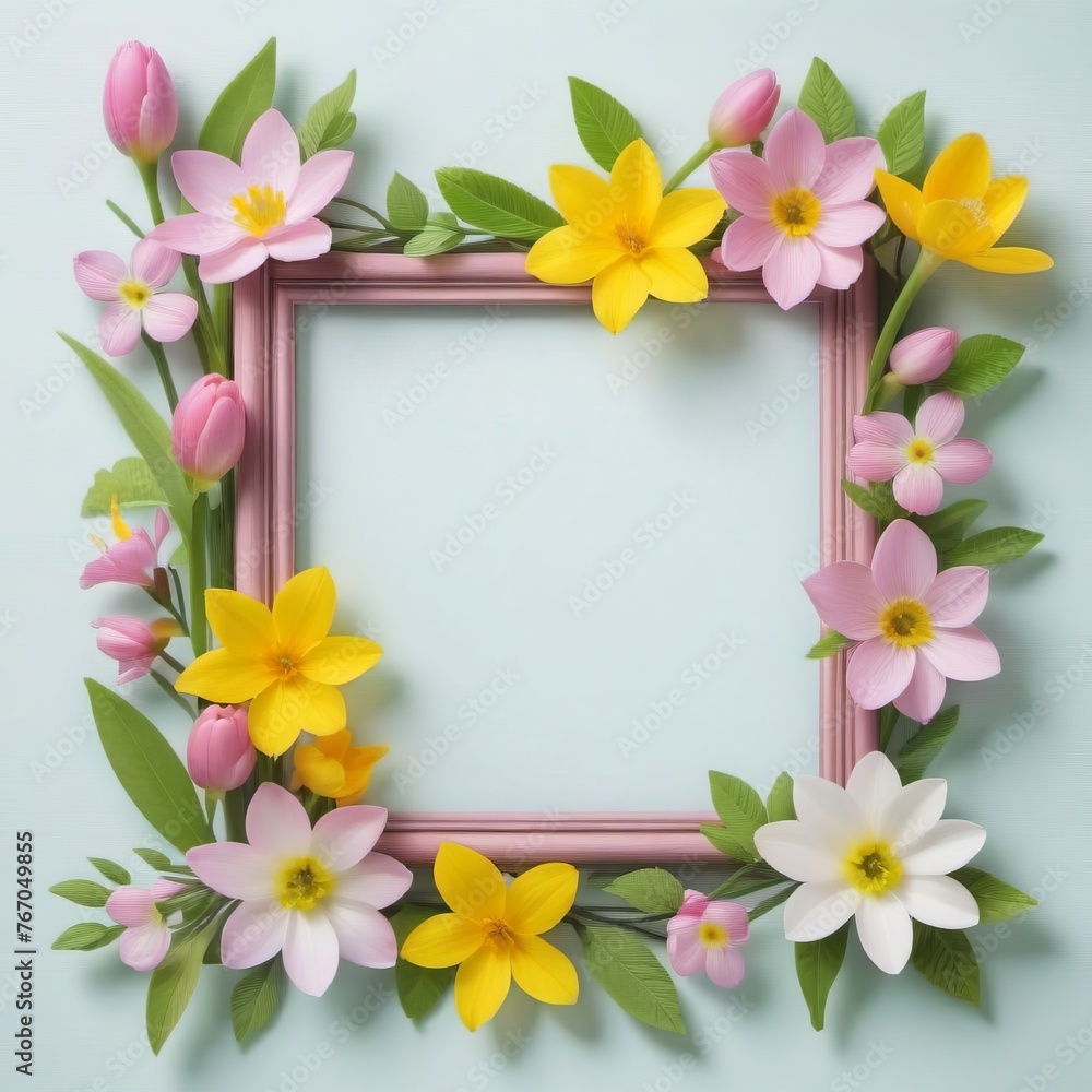 Summer Floral Frame, Pastel Beautiful Spring Template, Text Background, Copy Space. Summer Floral Frame, Pastel Beautiful Spring Template, Text Background, Copy Space.