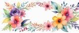 Floral frame watercolor drawing, template, copy space, place for text.