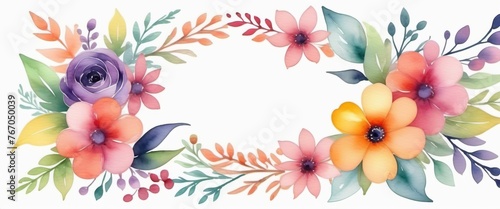 Floral frame watercolor drawing  template  copy space  place for text.