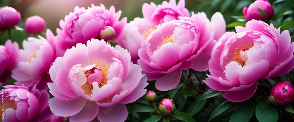 Peony flowers beautiful background, banner, template, pink.
