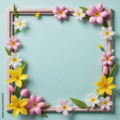 Summer Floral Frame, Pastel Beautiful Spring Template, Text Background, Copy Space. © Plutmaverick