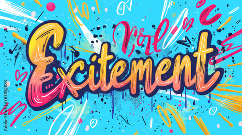 The single colored background displays the word  Excitement  in bold font  evoking a sense of energy and anticipation.