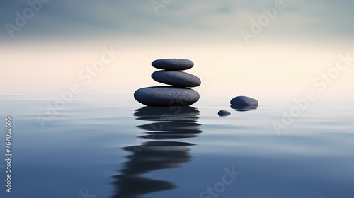 Calmness on water zen stones balance in calming reflections