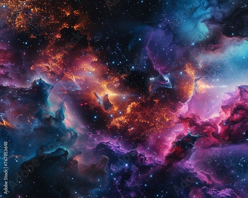 Simulated universe, birdseye view, vibrant galaxy colors, surreal,  © supansa