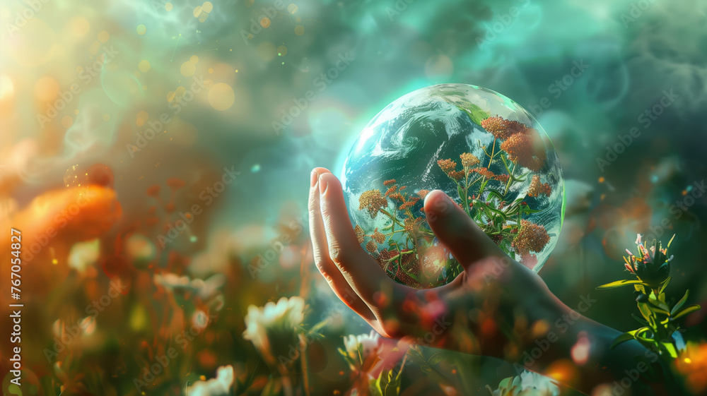 Artistic image of mother earth. World environment and mother earth day concept: Celebrating our planet's beauty and promoting environmental awareness Generative AI - obrazy, fototapety, plakaty 