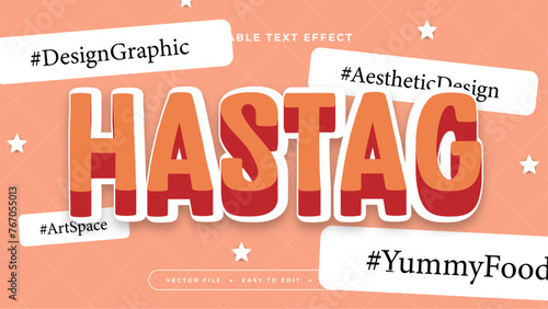 Peach white and orange hashtag 3d editable text effect - font style