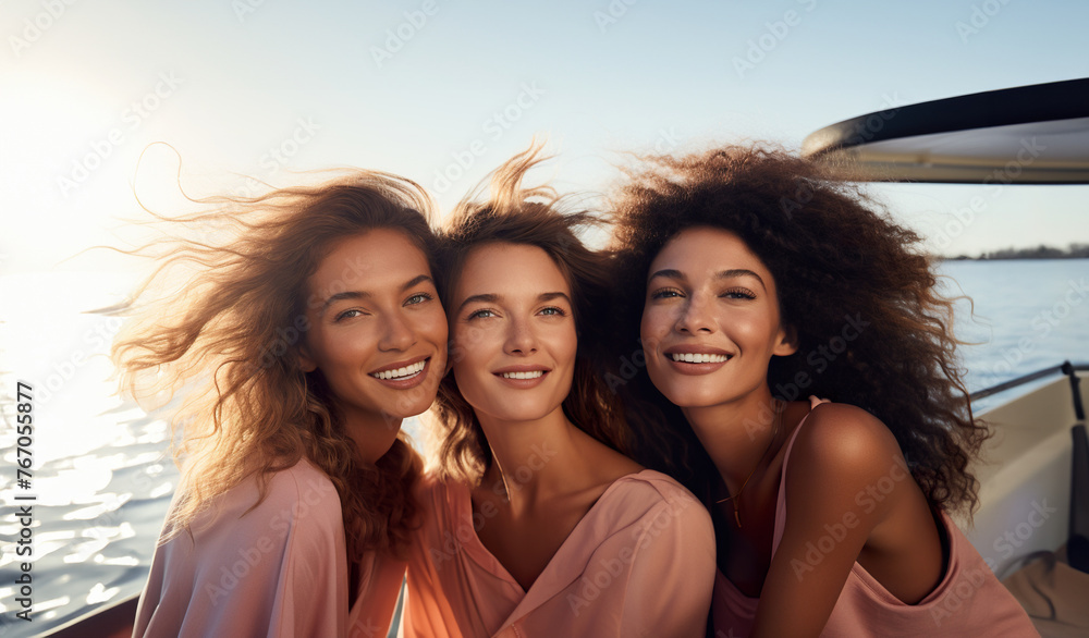 three girls traveling by boat three girls traveling by boat