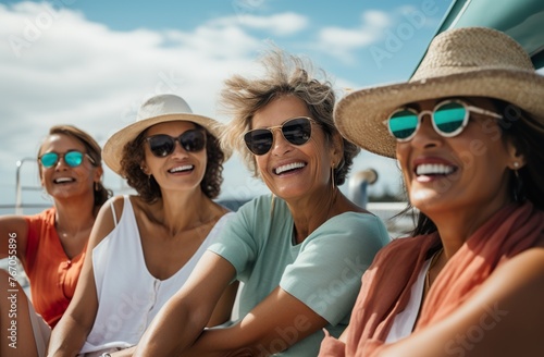 group of older women with sunglasses posing on sailboat © Juan Manuel Pichardo