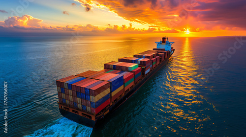 Container cargo ship in the sea, import export commerce transportation and logistic photo